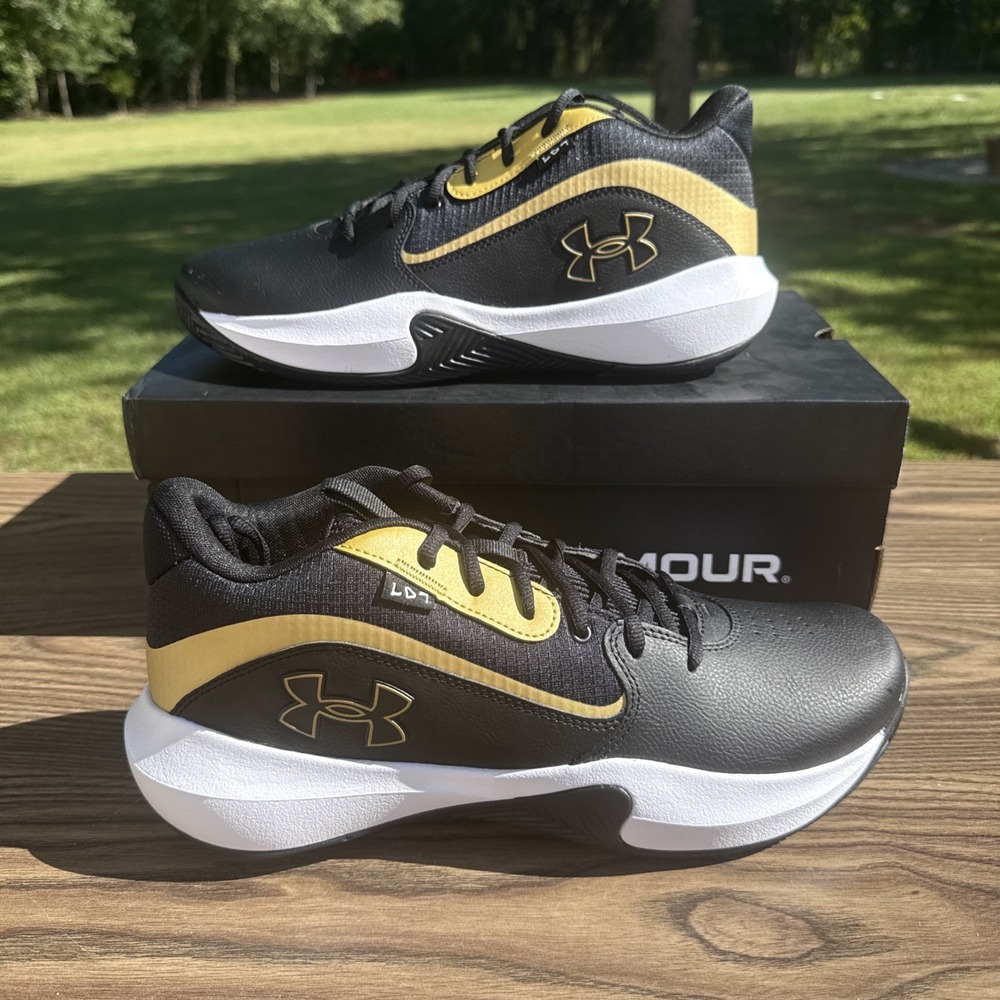 Under Armour UA Lockdown 7 Shoes Mens Size 13 Black Gold Basketball 3028512-001